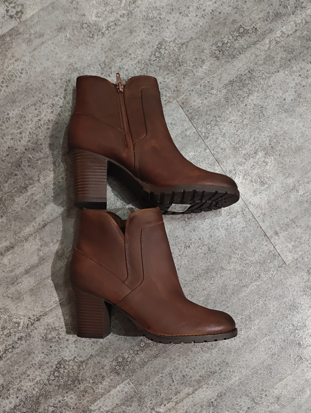 Clarks Brown Leather Block Heel Ankle Booties
